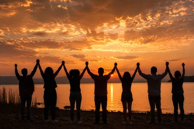 Praise Hands at Golden Lakeside Sunset