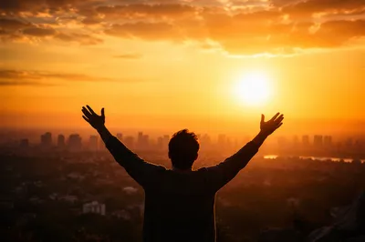 Silhouetted Praise Hands at Golden Sunset