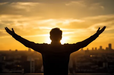 Lifted Hands in Golden Sunset Praise