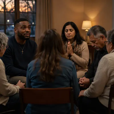 Emotional Prayer Group in Community Room