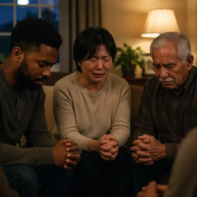 Emotional Prayer Circle in Living Room