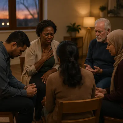 Emotional Prayer Circle in Community Room