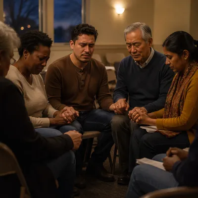 Emotional Prayer Group in Community Room