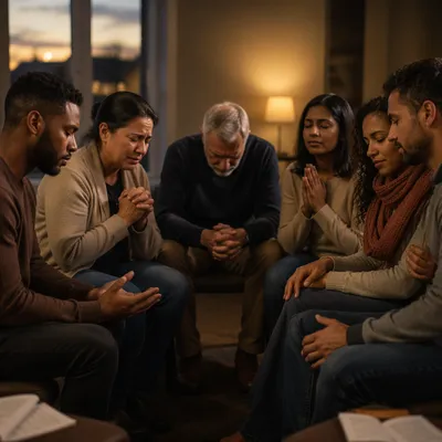 Emotional Prayer Group in Community Room
