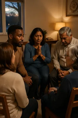 Emotional Prayer Group in Community Room