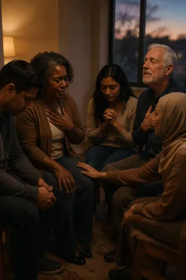 Emotional Prayer Circle in Warm Light