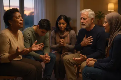 Emotional Prayer Circle in Warm Light
