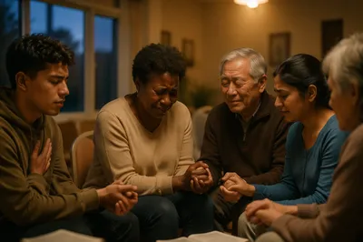 Emotional Prayer Group in Community Room