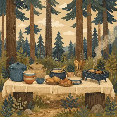 Provision Table in a Quiet Pine Wilderness