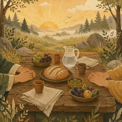 Provision Table in a Dawn Wilderness Clearing