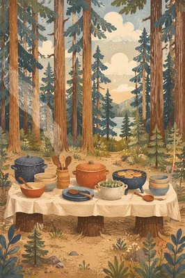 Rustic Provision Table in Pine Wilderness