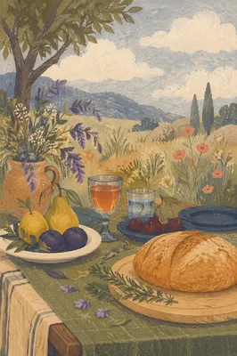 Rustic Wilderness Provision Table with Bread