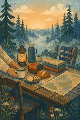 Provision Table in Wilderness at Dawn