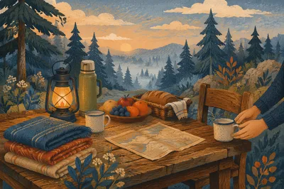 Provision Table in Wilderness at Dawn