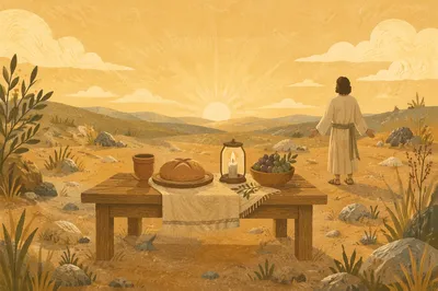 Provision Table in Wilderness at Dawn