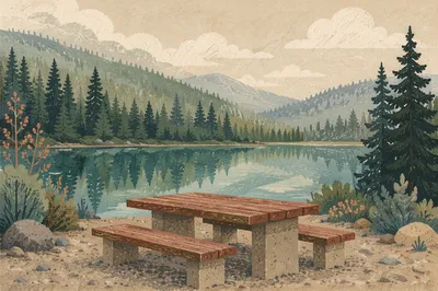 Provision Table by a Quiet Wilderness Lake