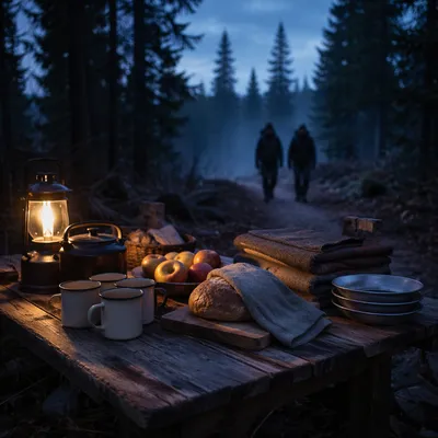 Provision Table Awaiting Travelers at Blue Hour