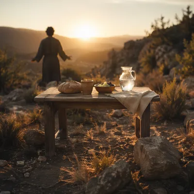 Provision Table in Wilderness at Dawn