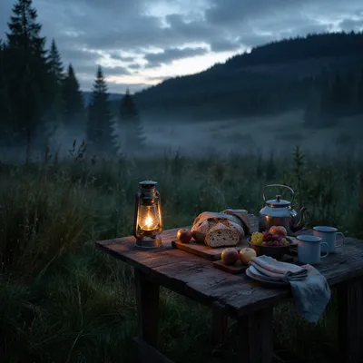 Provision Table in Twilight Wilderness Clearing