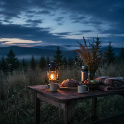 Rustic Provision Table in Misty Meadow