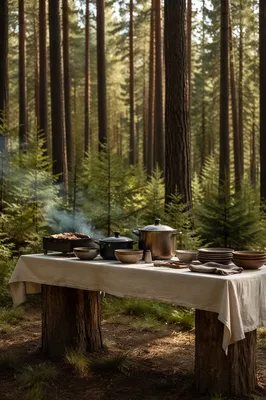 Rustic Provision Table in Pine Forest