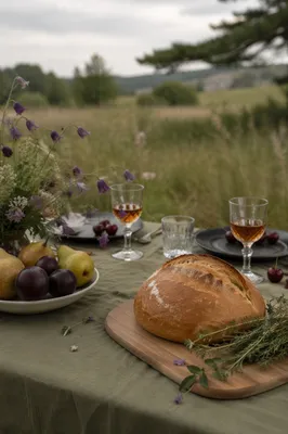 Rustic Wilderness Provision Table with Bread