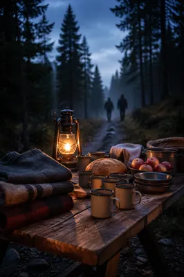 Provision Table Awaiting Travelers at Blue Hour