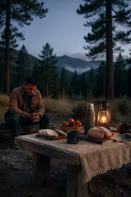 Lantern Lit Provision Table in Wilderness