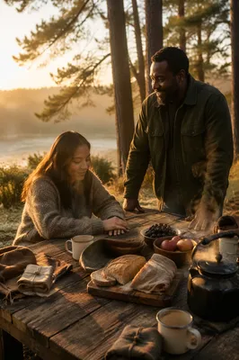 Rustic Breakfast Table in Forest Clearing