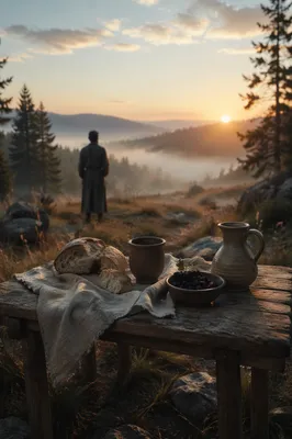 Provision Table in Wilderness at Dawn