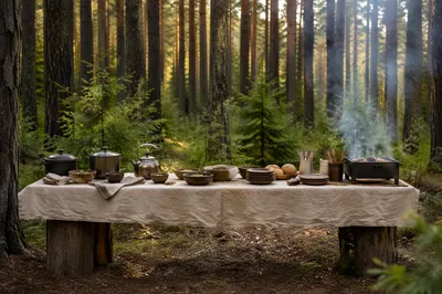 Rustic Provision Table in Pine Wilderness