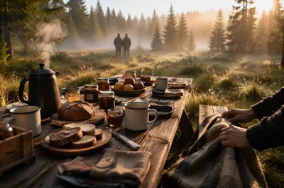 Provision Table in Morning Wilderness Clearing
