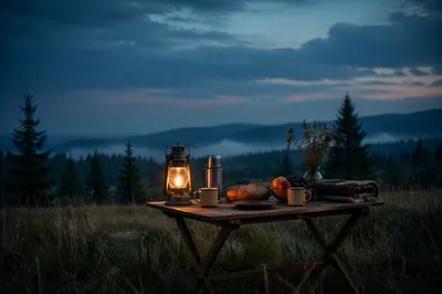 Rustic Provision Table in Misty Meadow