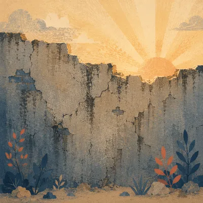 Redemption Sunrise Over a Broken Wall