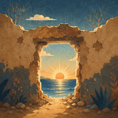 Redemption Sunrise Through Broken Wall