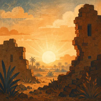Redemption Sunrise Beyond Broken Desert Walls