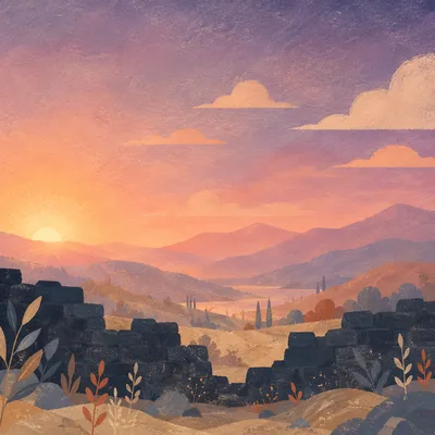 Redemption Sunrise Beyond Broken Stone Wall