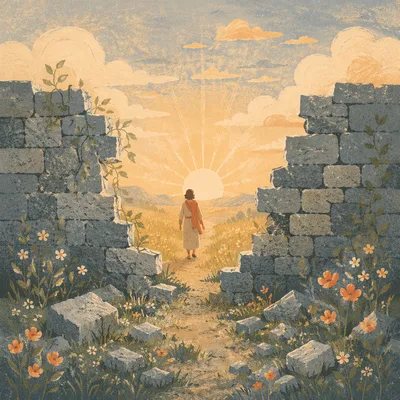 Redemption Sunrise Through a Broken Wall