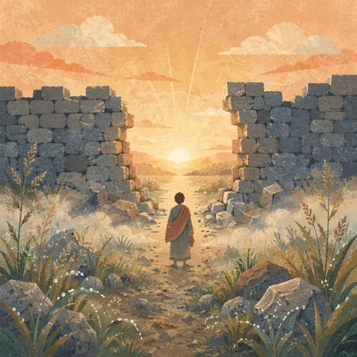 Redemption Sunrise Through a Broken Wall