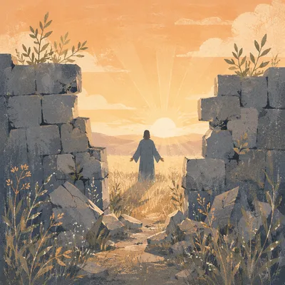 Redemption Sunrise Through a Broken Wall