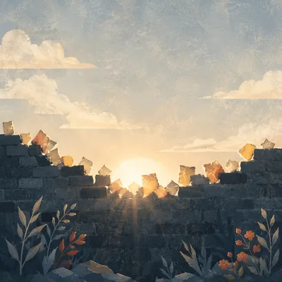 Redemption Sunrise Beyond a Broken Wall