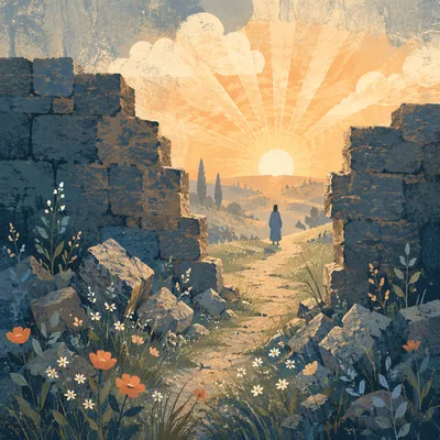 Redemption Sunrise Through a Broken Wall