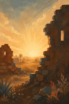 Redemption Sunrise Beyond Broken Earthen Wall