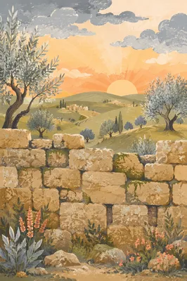Redemption Sunrise Beyond a Broken Stone Wall