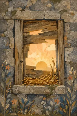 Redemption Sunrise Through Broken Stone Wall