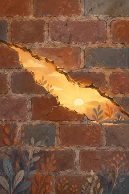 Redemption Sunrise Through Broken Brick Wall