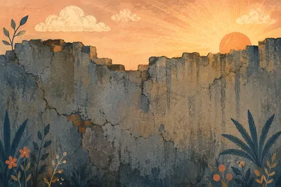 Redemption Sunrise Over a Broken Wall