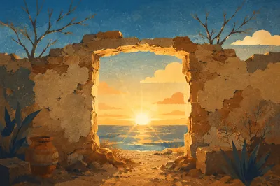 Redemption Sunrise Through a Broken Wall