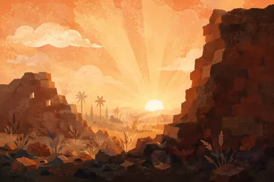 Redemption Sunrise Beyond Broken Earthen Wall