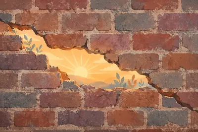 Redemption Sunrise Through Broken Brick Wall